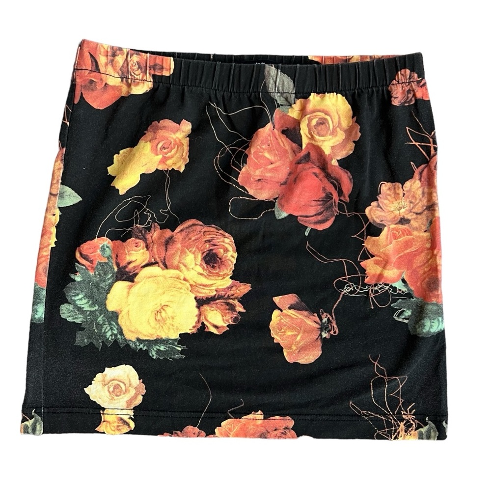 Insight Black Floral Cotton Blend Miniskirt, Size 4